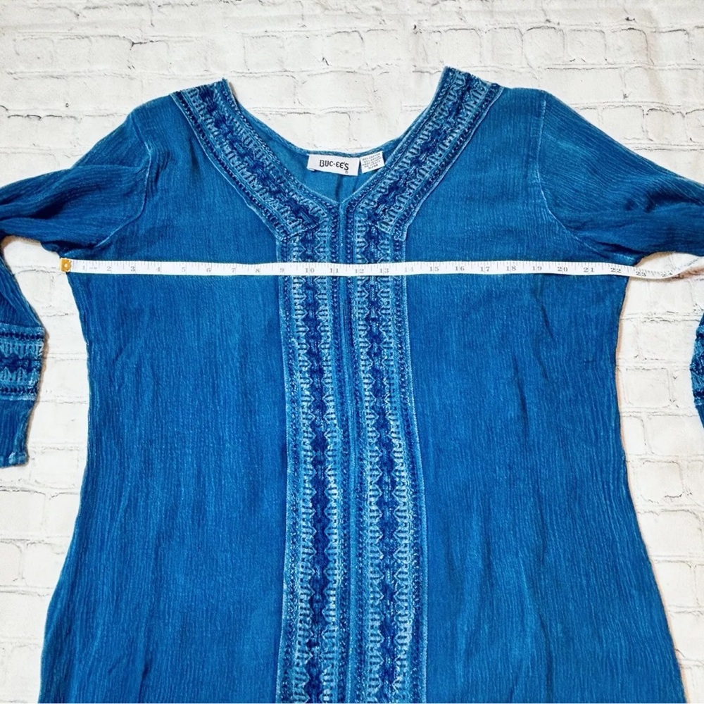 Buc-ee's Women's S/M Gauzy Tunic Top Boho Blue Crochet Lace Lightweight - Picture 6 of 10